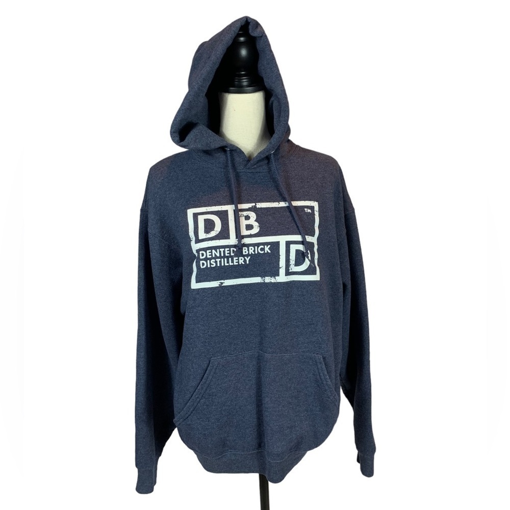 Jerzees NuBlend Dented Brick Distillery Logo Sweatshirt Hoodie - Blue - Large